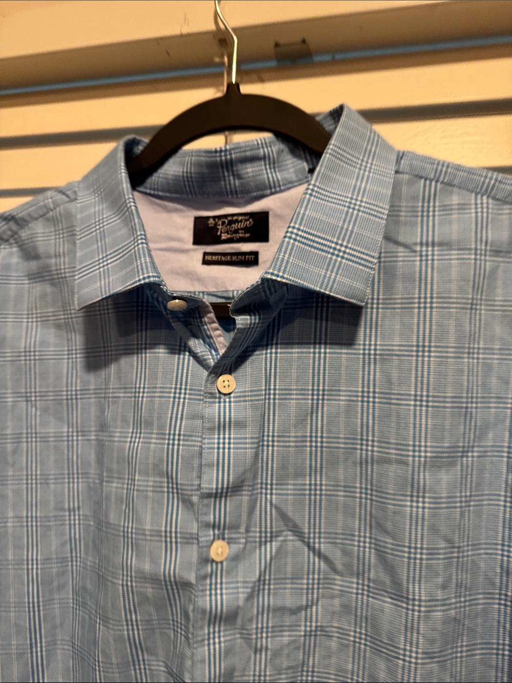 Penguin Light Blue Plaid Slim Fit Dress Shirt